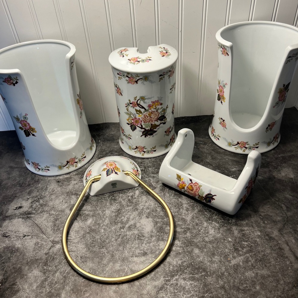 Vintage Porcelain Transferware Floral Bathroom Set | *SEE NOTE | Cottage